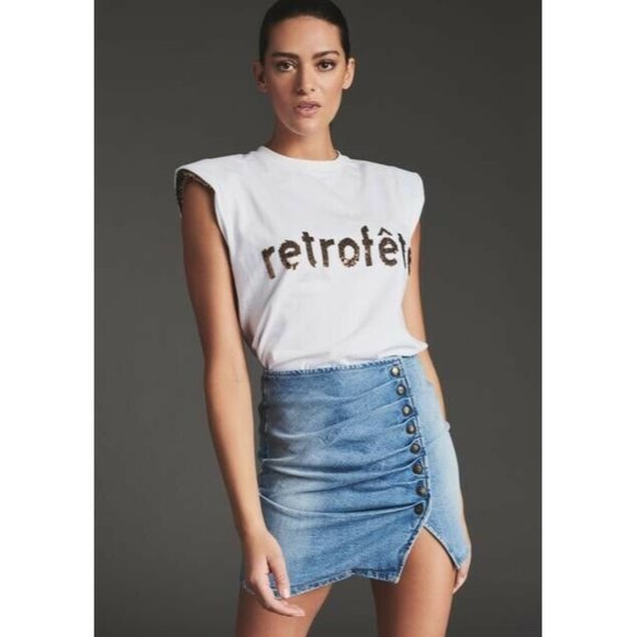 retrofete Willa Skirt Mini Light Blue Stone Denim - Picture 1 of 6